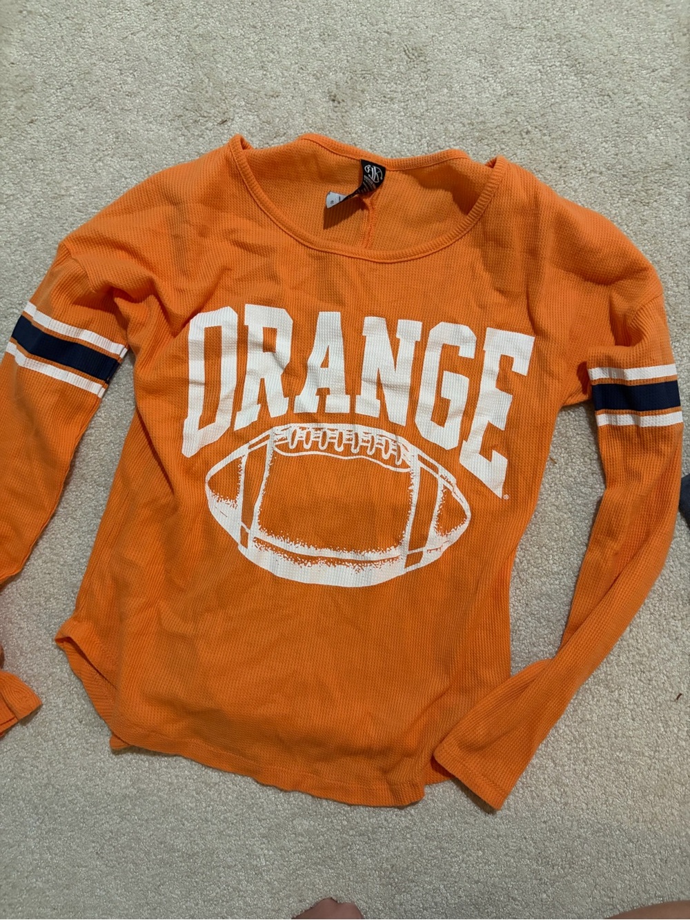 Recycled Karma Syracuse Orange Waffle-Knit Graphic Top, Size Small
